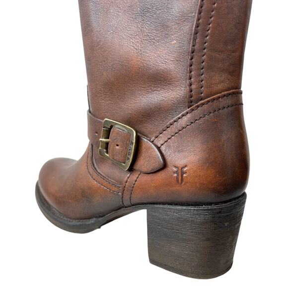 FRYE Vera Slouch Harness Knee-High Leather Riding Boots in Brown Women's Size 8B - Picture 8 of 16